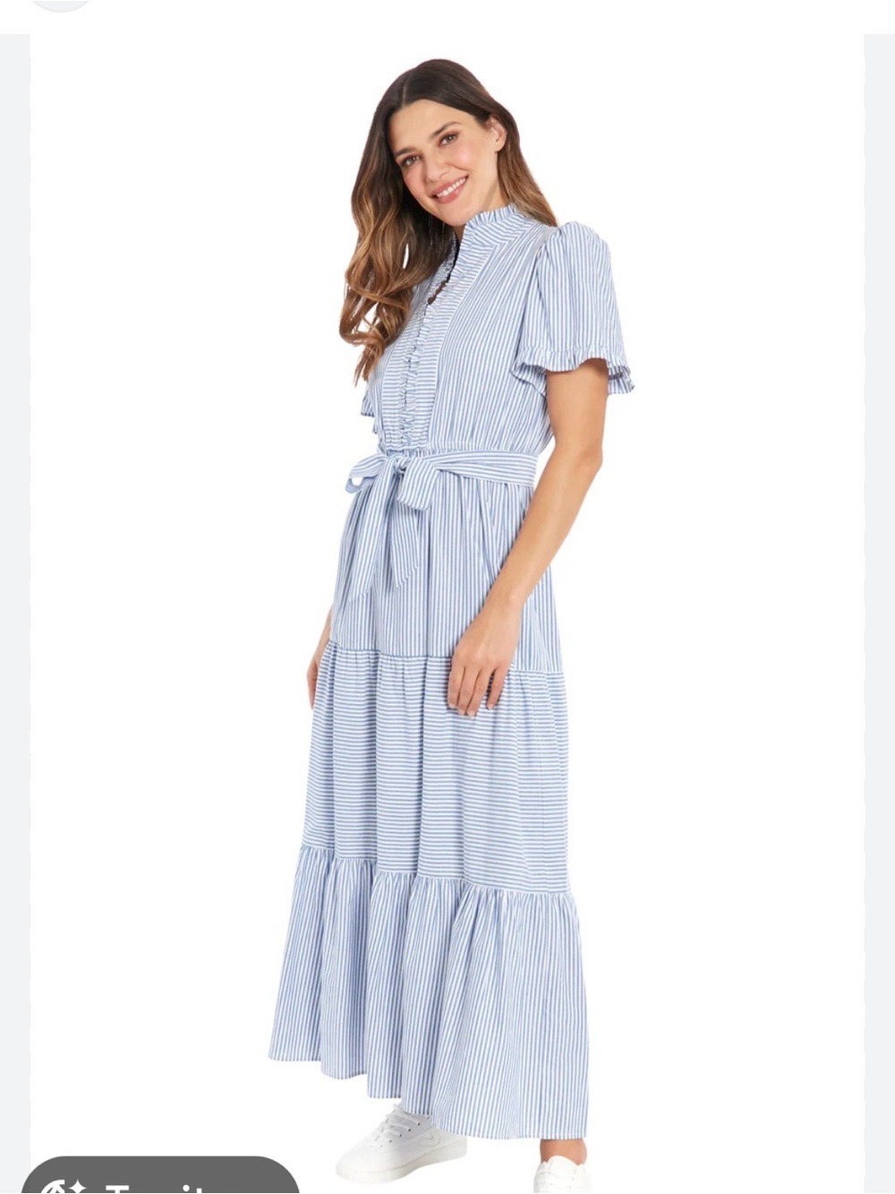 Maggy London Light Blue and White Striped Tiered Maxi Dress with  Tie Size 12